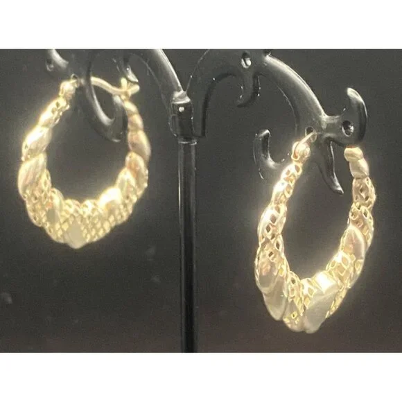 Sterling Silver 925 Heart Hoop Earrings Textured Diamond Cut Thailand 1" 2.62g - Picture 9 of 9